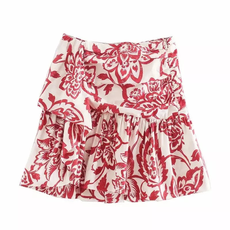Pianta-floral print ruffled mini skirt