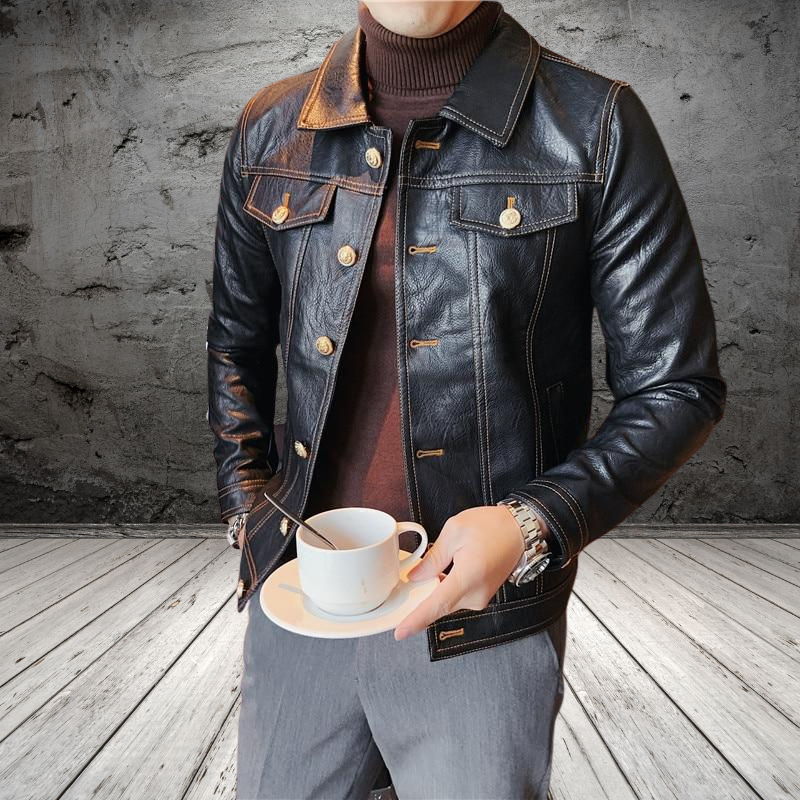 Button up leather jacket hotsell