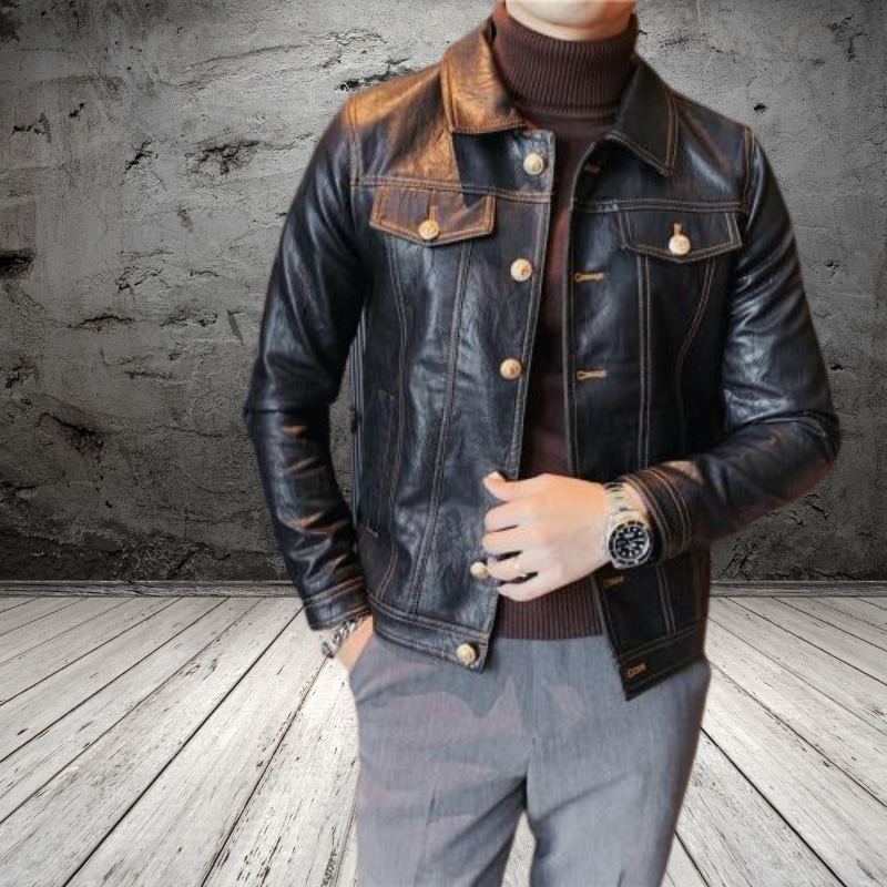 Leather jacket button clearance up