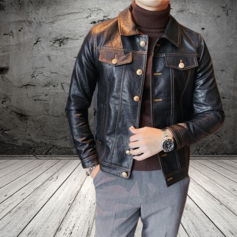 Button-up leather jacket