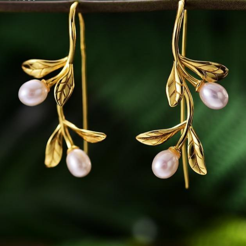 Silver Natural Pearl Earrings Fine Jewelry Waterdrops from the Olive Leaves Drop Earrings.