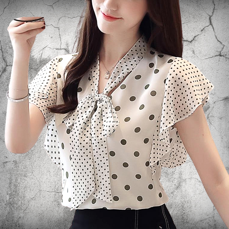 Polka dot top ruffle shirt