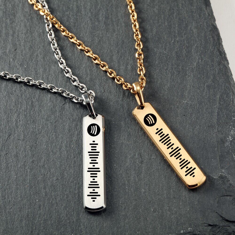 carving Music Spotify Code necklace.