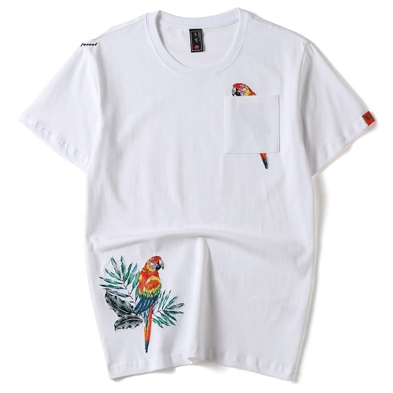 Embroidery bird cotton T-shirt