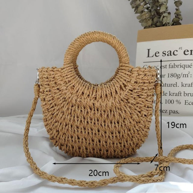 Handmade Round Straw Crossbody Bag