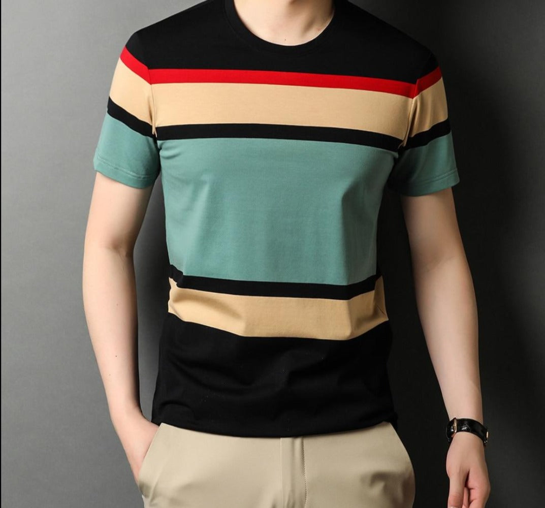 Striped short-sleeved cotton T-shirt