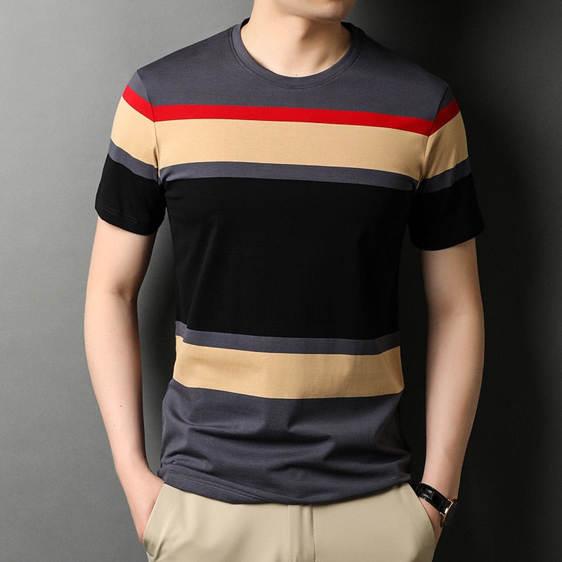 Striped short-sleeved cotton T-shirt 
